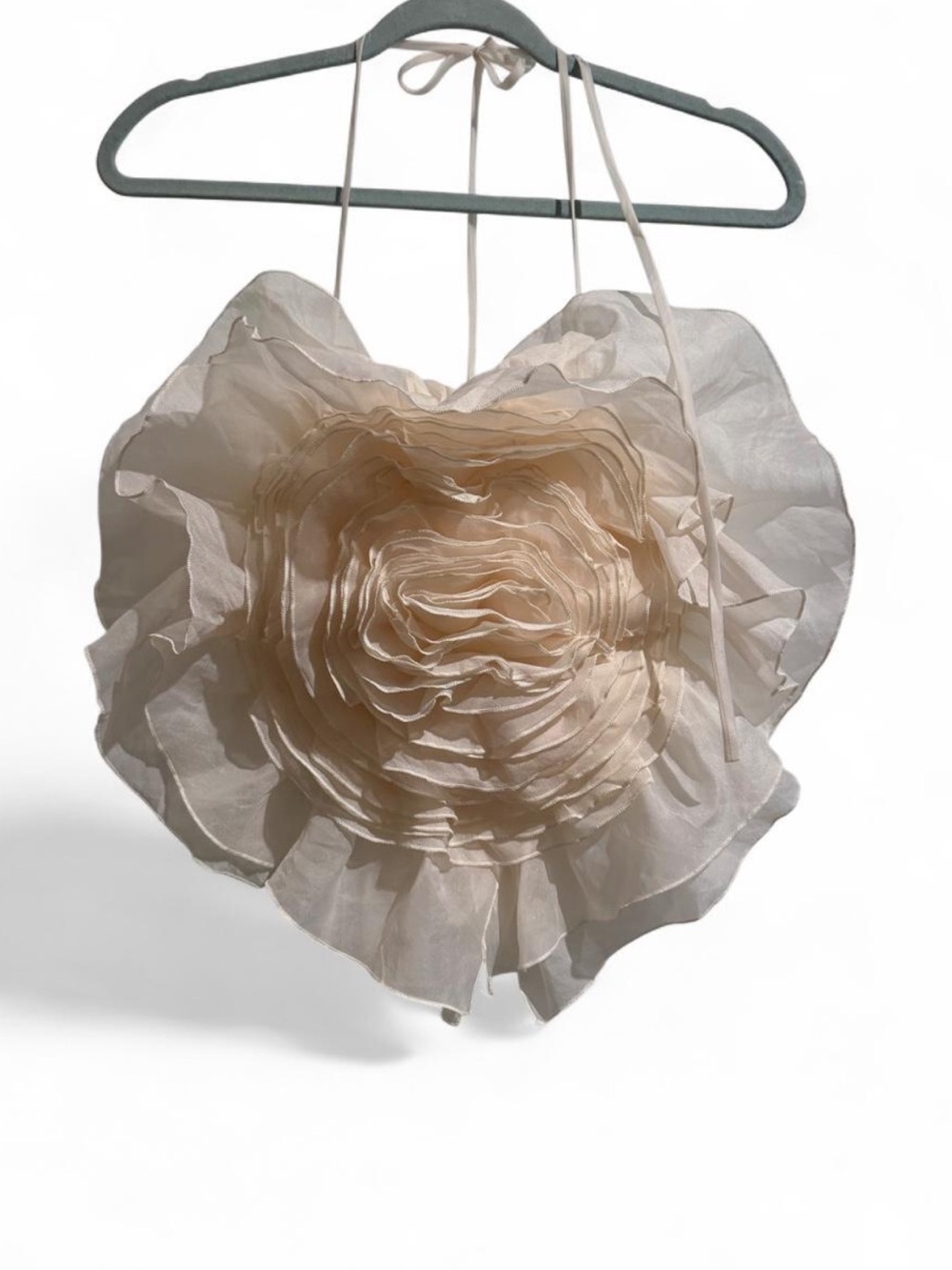 Zara Delicate Floral Organza Crossbody top ties in back in Cream